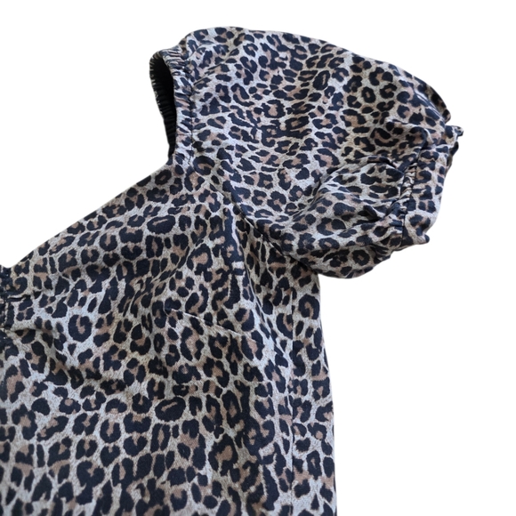 Marissa Webb Brown Leopard Cropped Open Back Puff Sleeve Printed Diane Top S - Picture 4 of 6